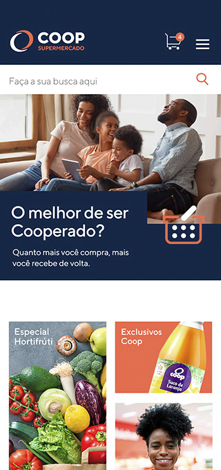 Design conceitual para site e-commerce Coop versão mobile.