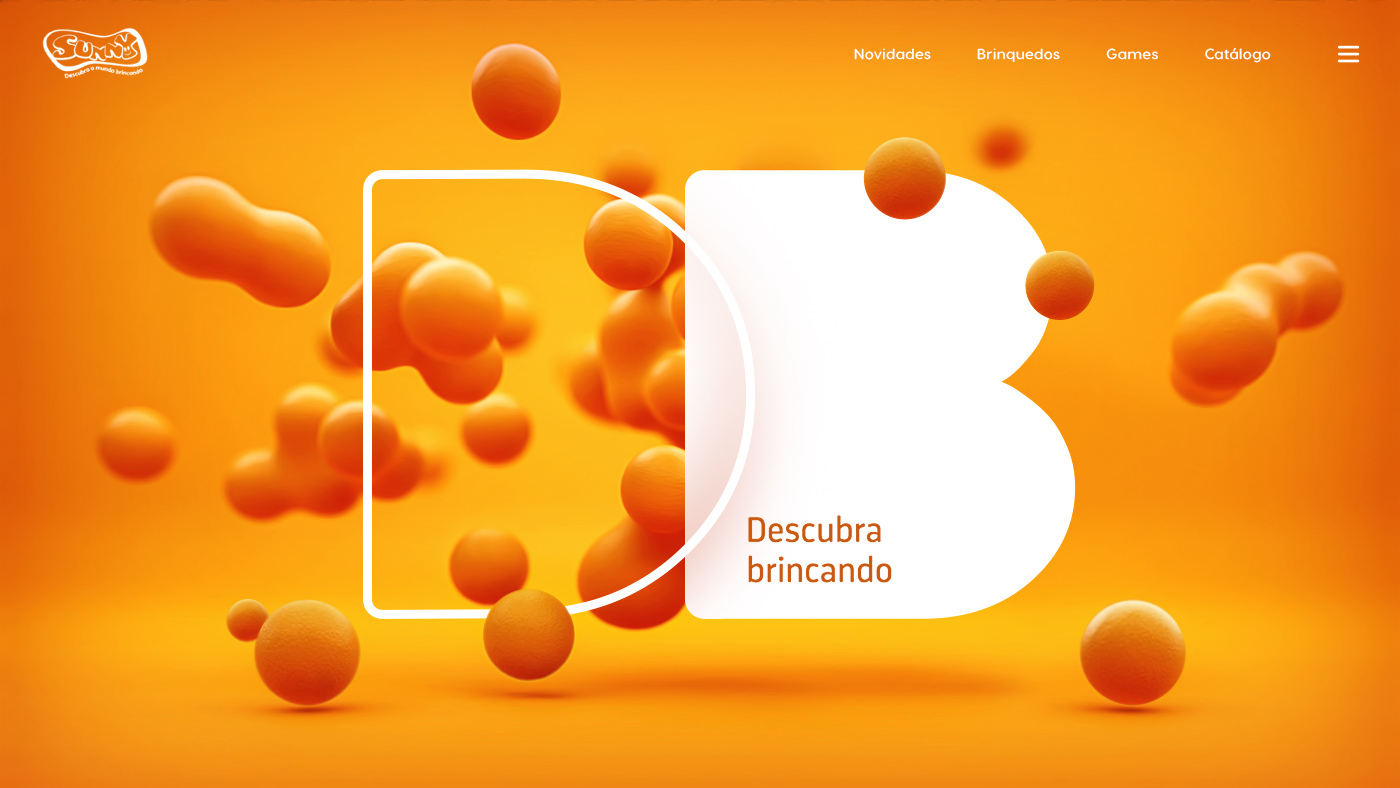 Design conceitual para tela inicial do hotsite Descubra Brincando, Sunny Brinquedos.