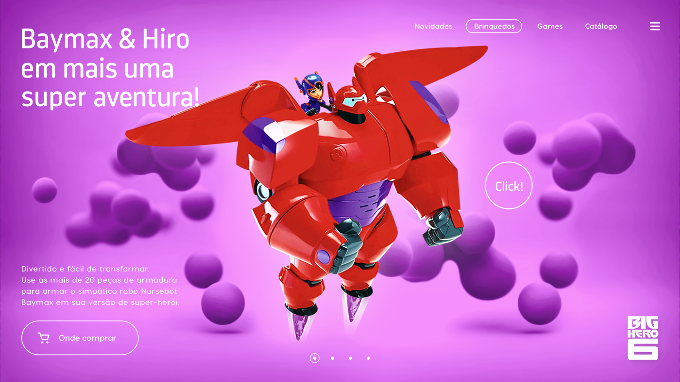 Design conceitual para tela brinquedo Big Hero 6 do hotsite Descubra Brincando, Sunny Brinquedos.